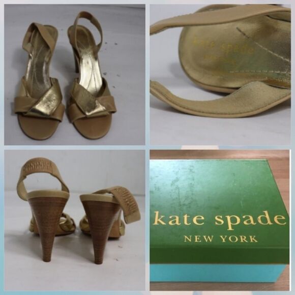 Kate Spade Gold nude Open Toe Slingback Heels - Picture 1 of 10
